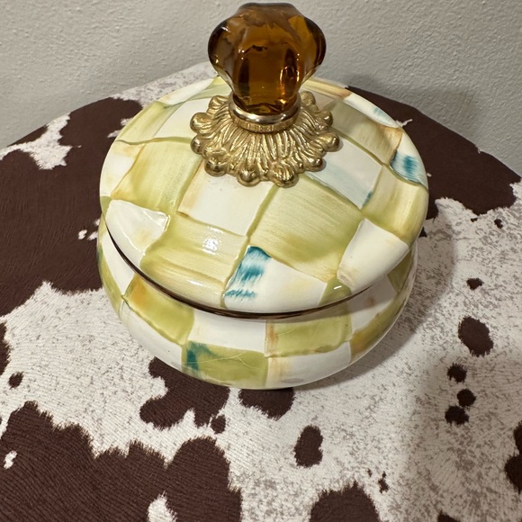 Mackenzie Childs Parchment Check Squash Pot with Amber Knob